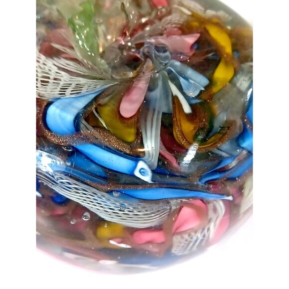 Murano Tutti Frutti Aventurine Zanfirico Dichroic Art Glass Apple Paperweight Sc - Picture 7 of 13